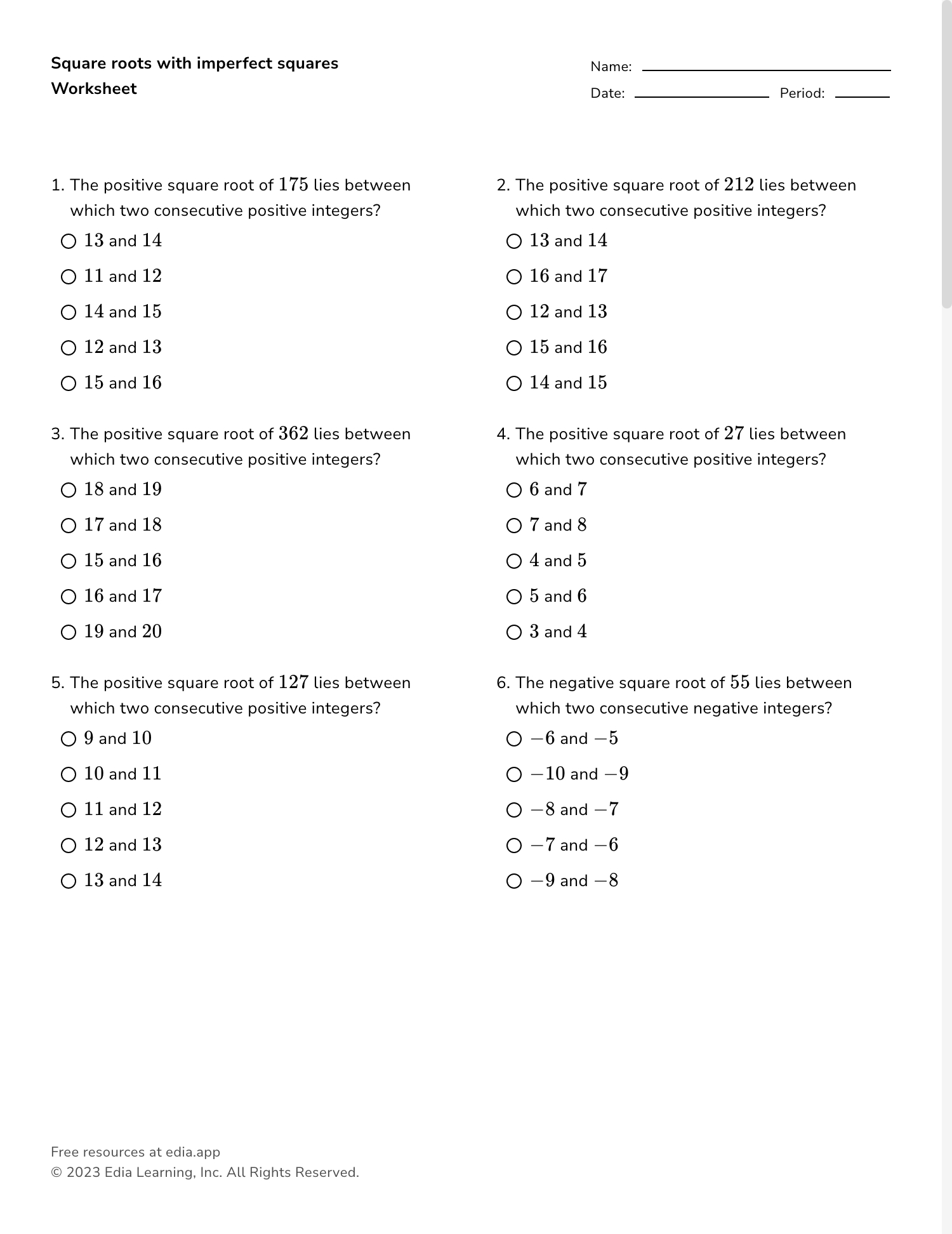 Edia | Ai Platform For Student Outcomes inside Free Printable Square Root Worksheets