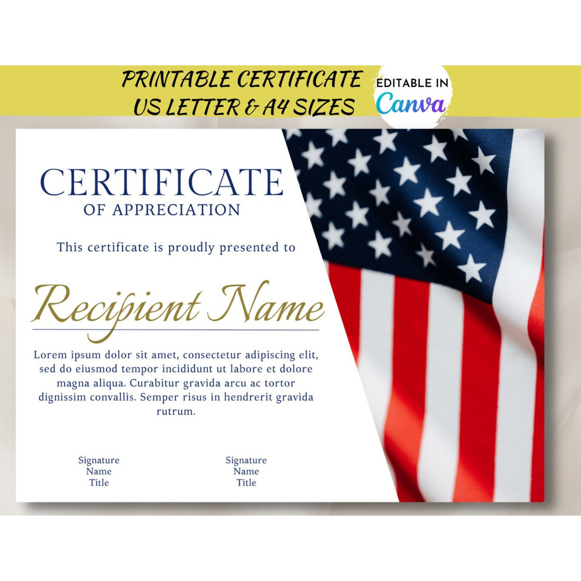 Editable American Flag Appreciation Certificate | Usa Veteran&amp;#039;S throughout Veterans Day Certificate Printable