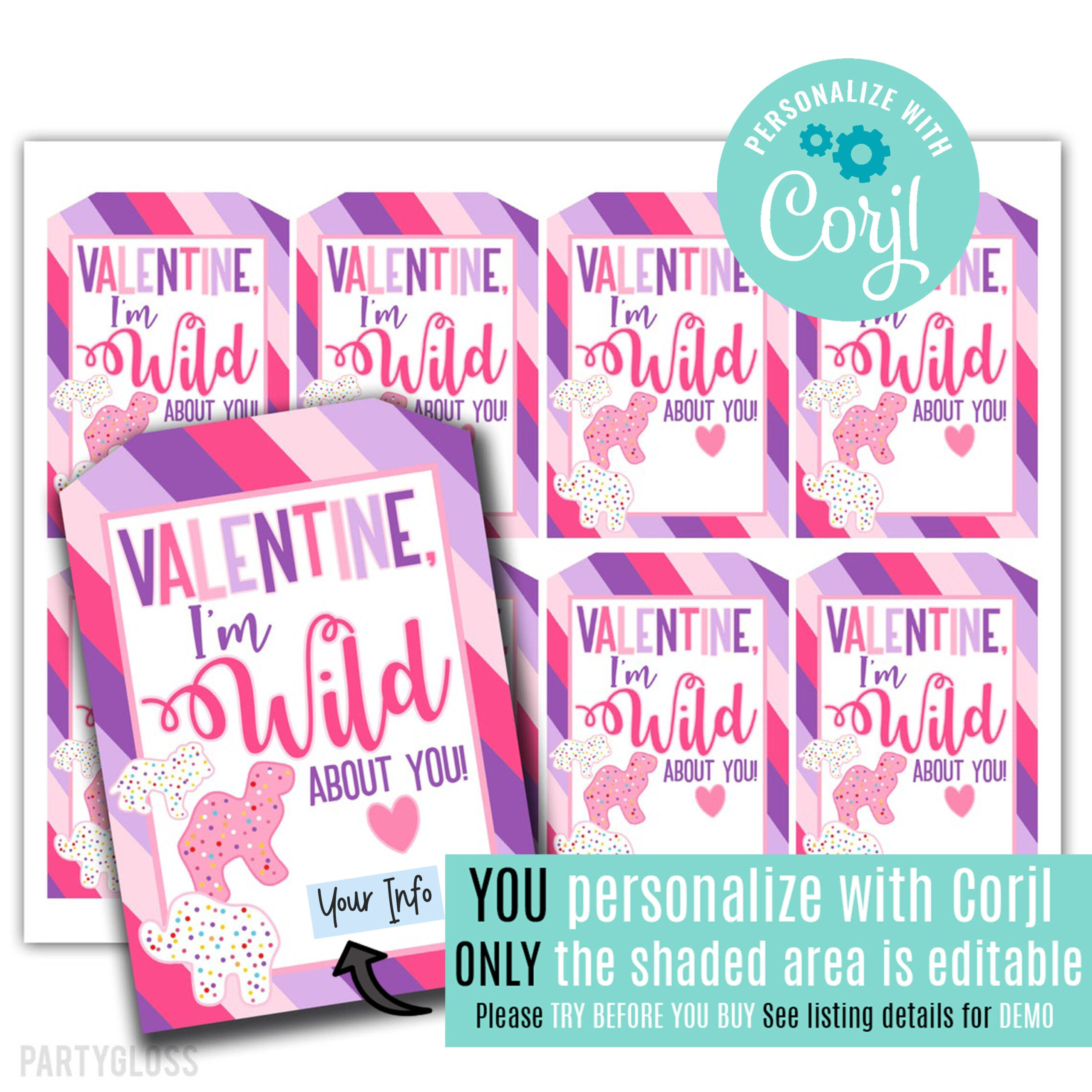 Editable Animal Cookie Valentine&amp;#039;S Day Printable Tags, Circus in Animal Cracker Valentine Printable