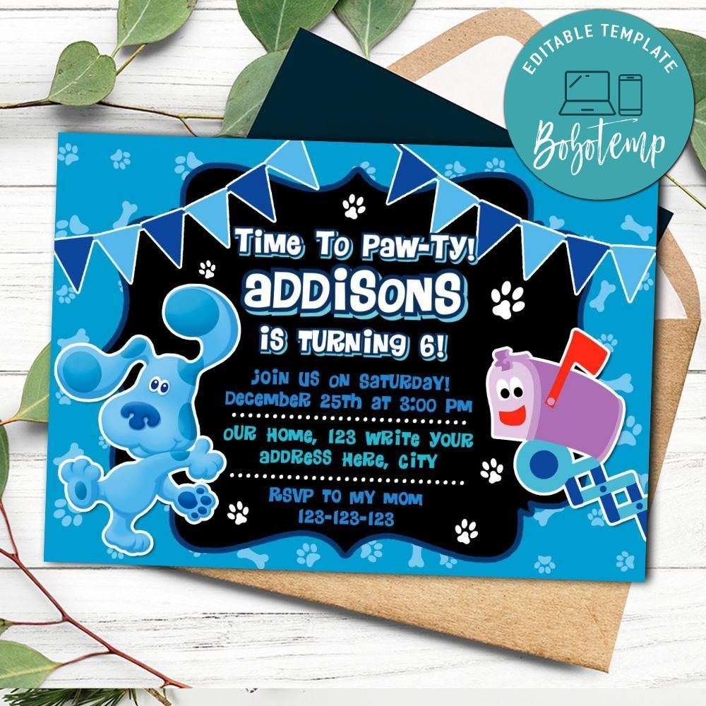 Editable Blues Clues Party Invitation And Free Thank You Card Diy regarding Free Printable Blues Clues Birthday Invitations