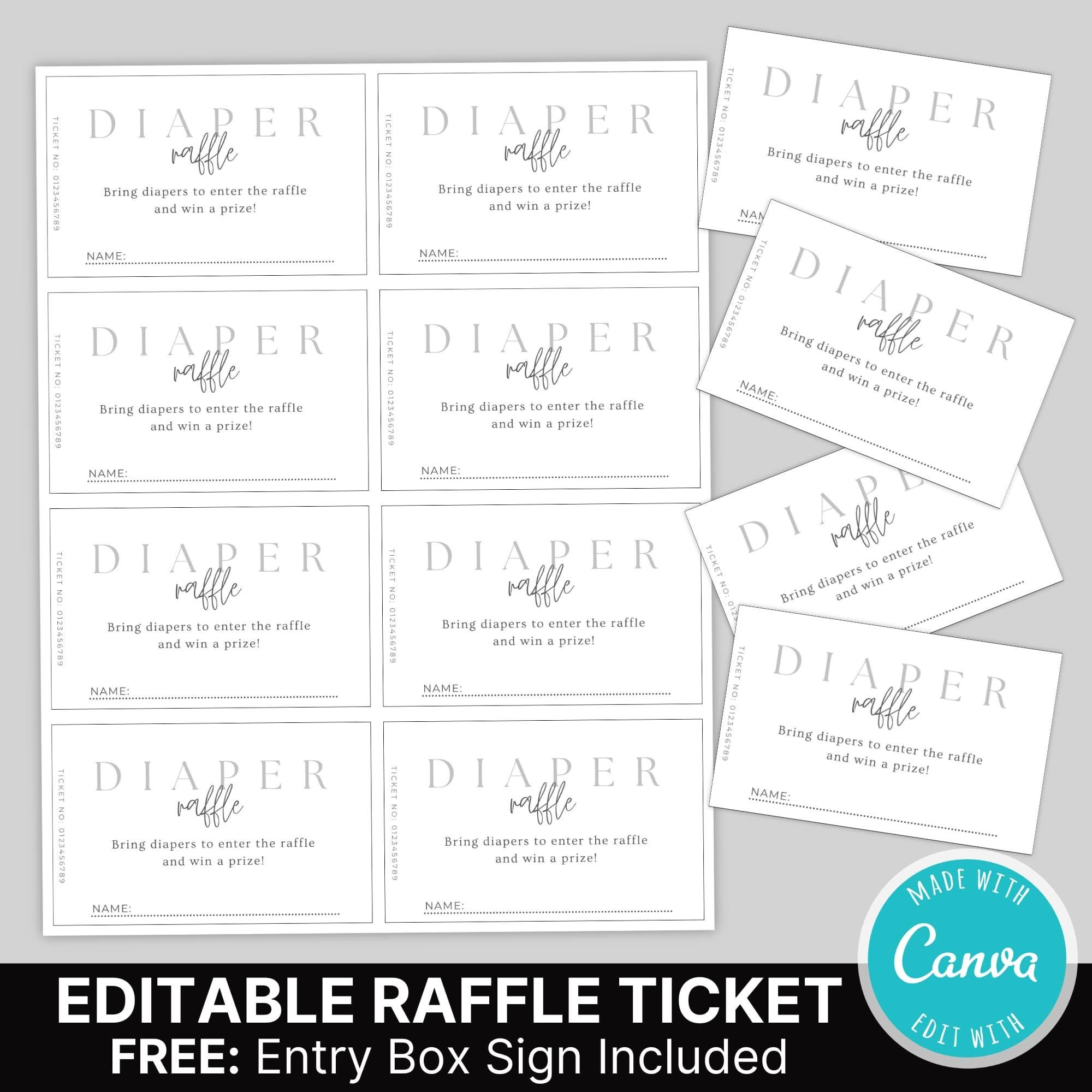 Editable Diaper Raffle Tickets Template For Baby Shower Minimalist inside Free Printable Diaper Raffle Ticket Template Download