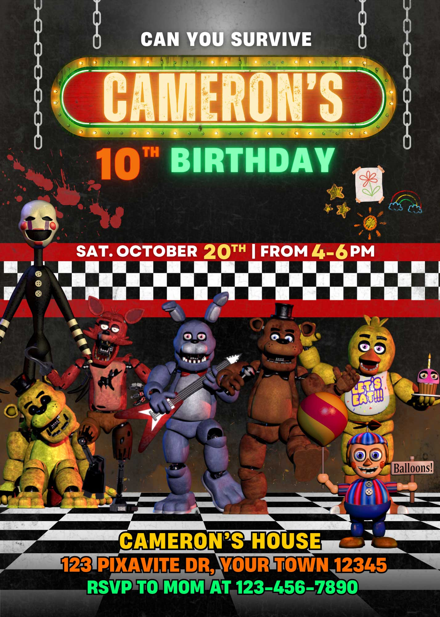 Editable Five Nights At Freddy&amp;#039;S Birthday Invitation Template | Awesome  Invite with Free Printable Fnaf Birthday Invitations
