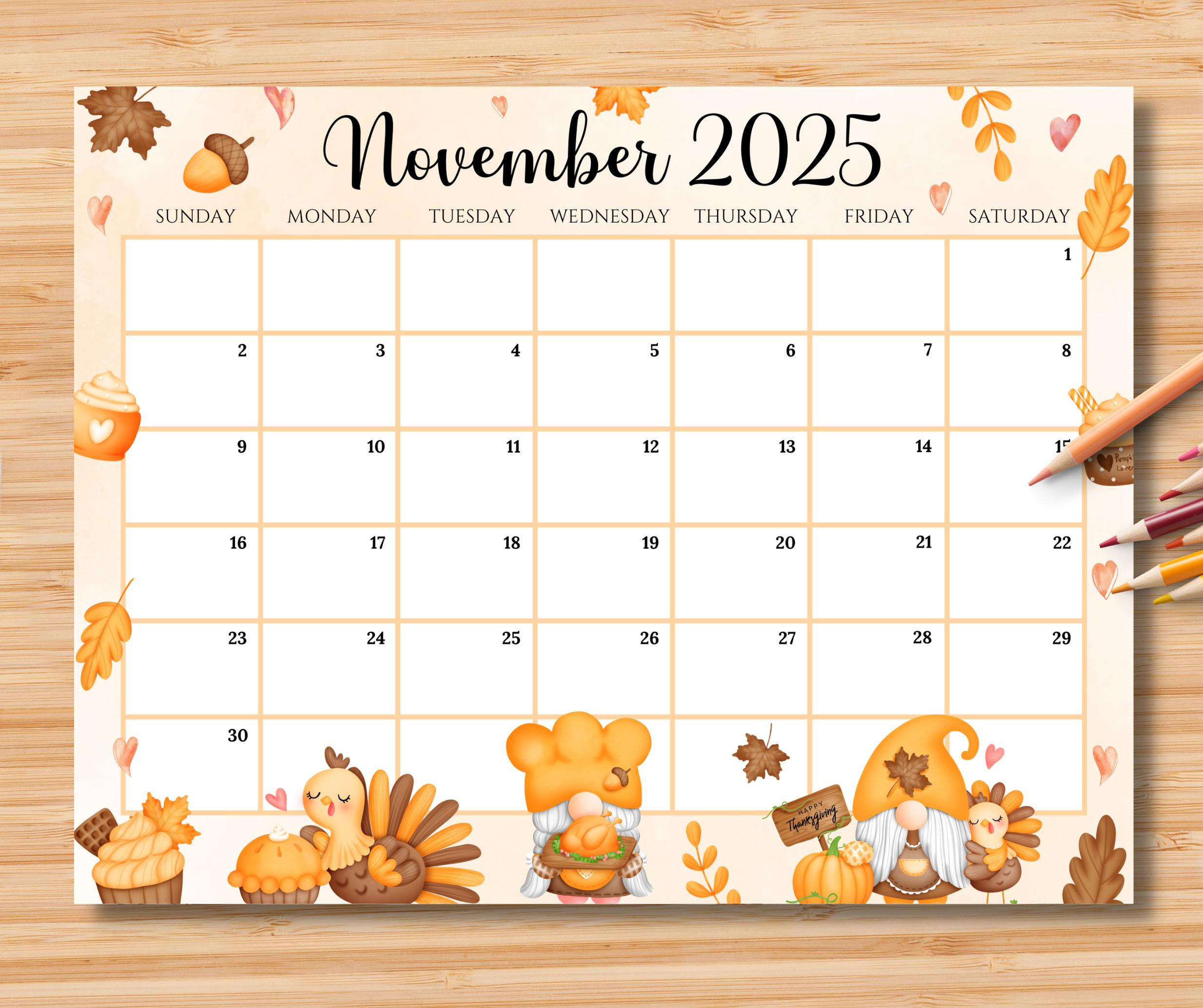 Editable November 2025 Calendar, Happy Thanksgiving With Cute with regard to Thanksgiving 2025 Calendar Printable