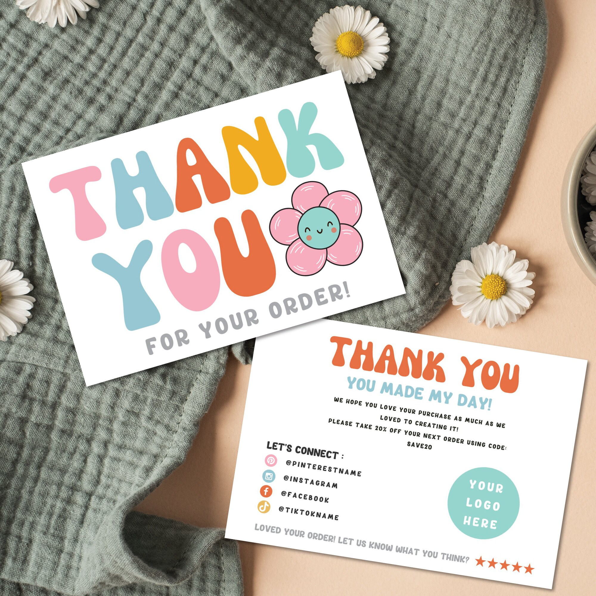 Editable Rainbow Flower Small Business Thank You Card, Printable within I Am Thankful For You Business Card Printable
