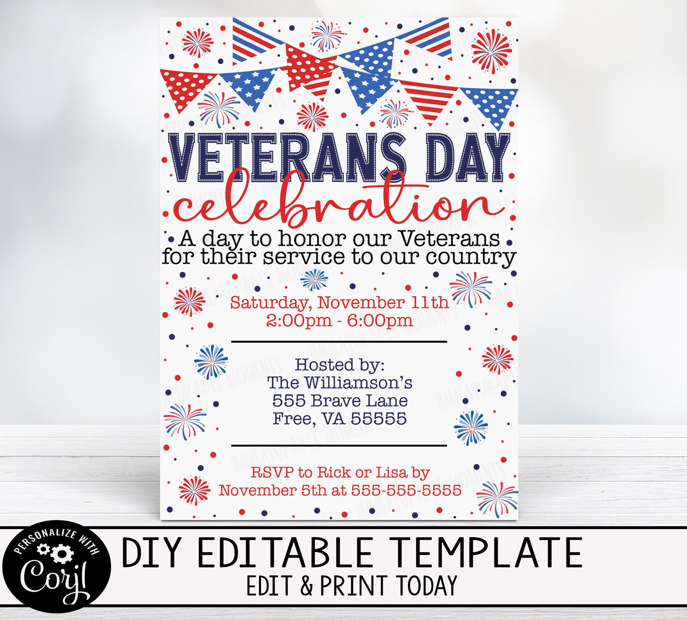Editable Veterans Day Invitation, Vet Cookout Celebration Dinner with regard to Free Printable Veterans Day Invitations