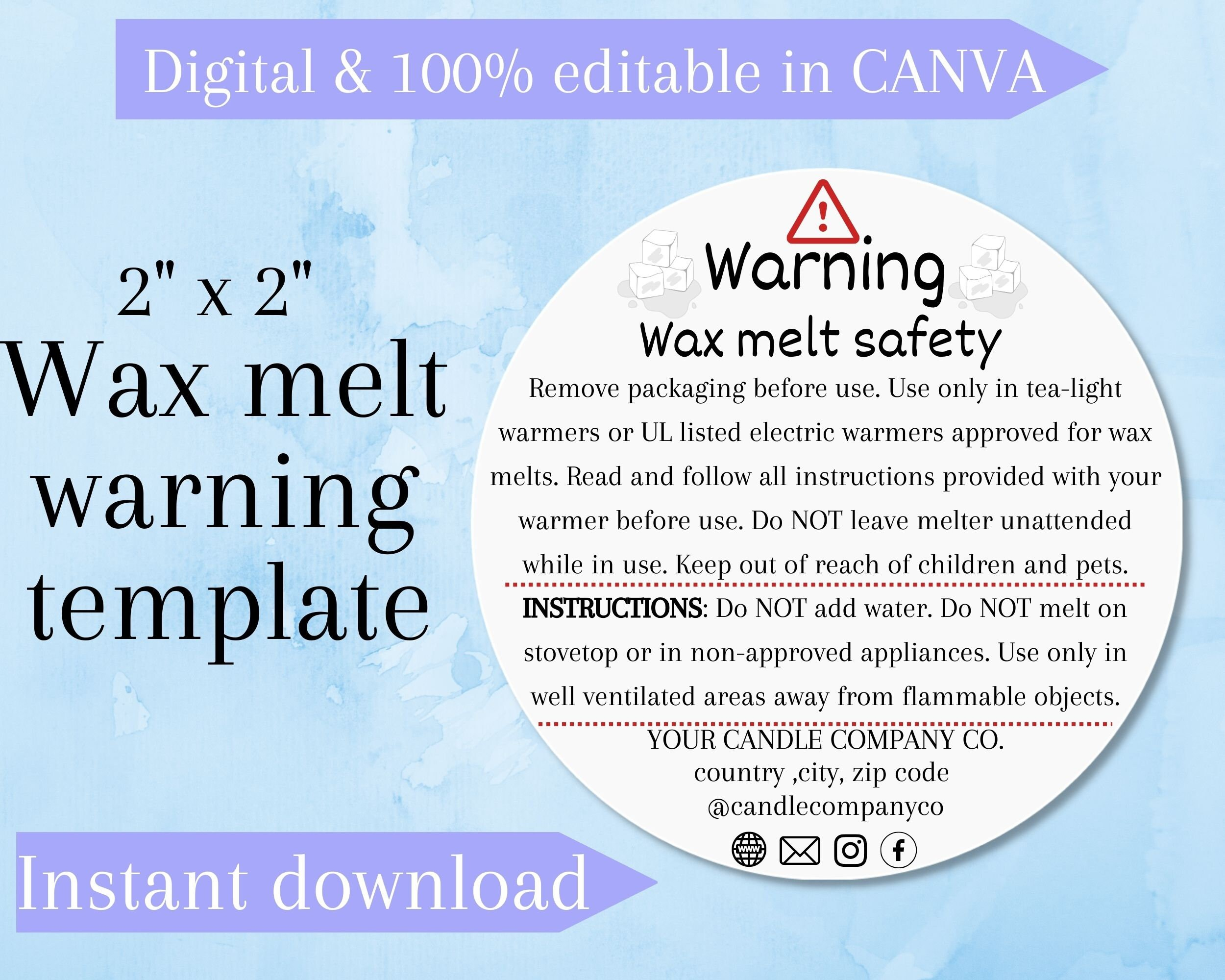 Editable Wax Melt Warning Label Template | Wax Melt Safety with Free Printable Wax Melt Warning Labels