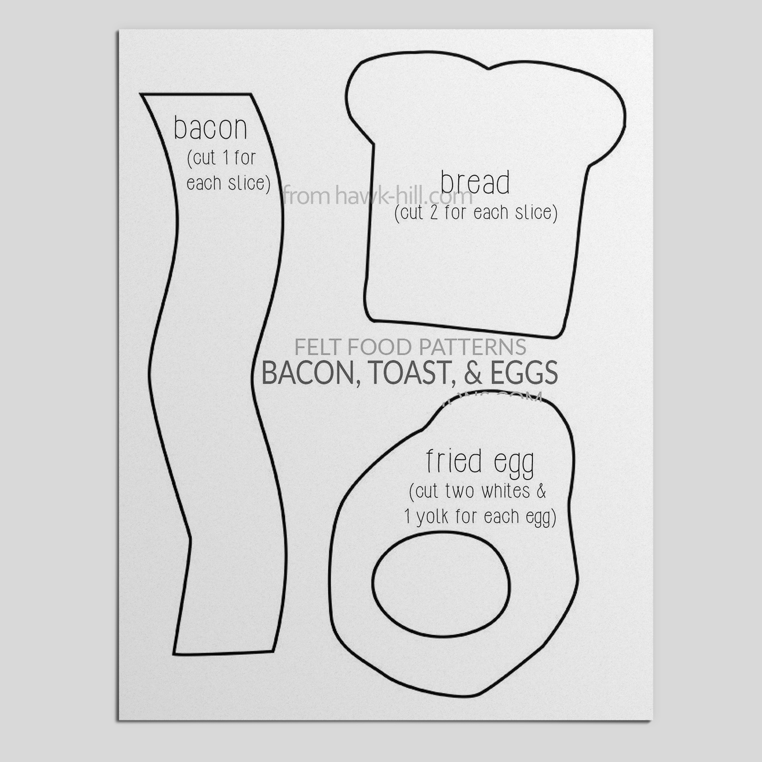 Eggs And Bacon Felt Breakfast Food - Free Pattern | Hawk Hill throughout Free Printable Felt Food Patterns