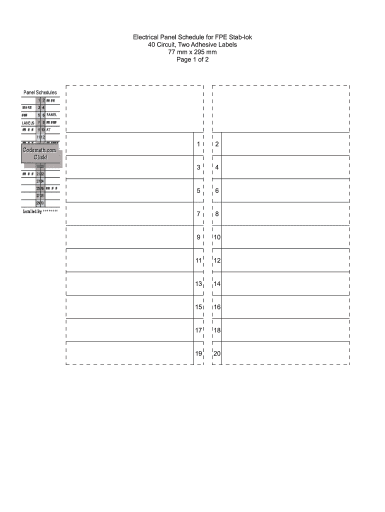 Electrical Panel Schedule For Fpe Stab-Lok Form - Fill Online in Free Printable Circuit Breaker Directory Template