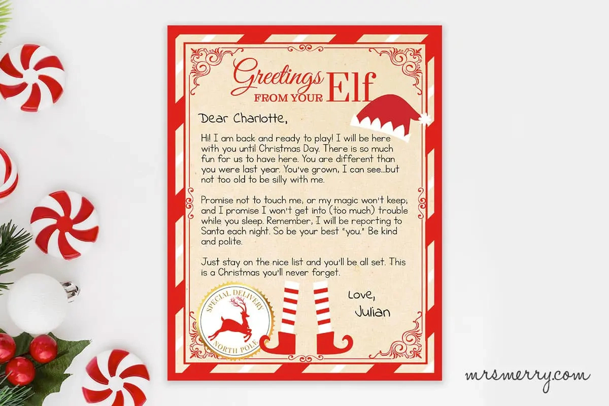 Elf On The Shelf Arrival Letter Personalized Printable | Mrs. Merry in Elf on the Shelf Printable Letter Free