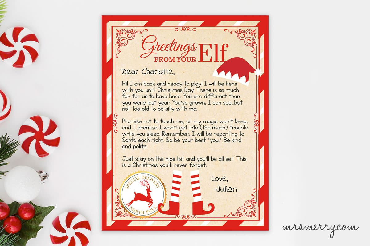 Elf On The Shelf Arrival Letter Personalized Printable | Mrs. Merry pertaining to Elf on the Shelf Arrival Free Printables