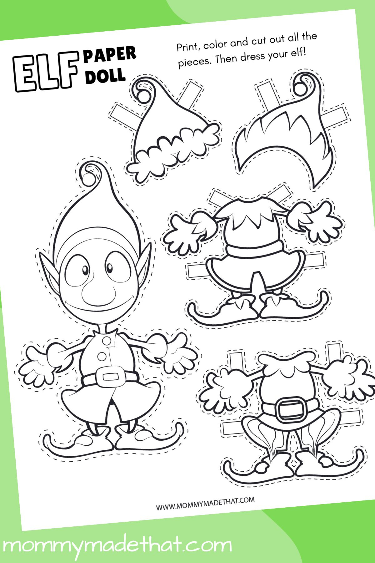 Elf Paper Doll (Grab The Free Printable Template) within Elf Paper Doll Printable