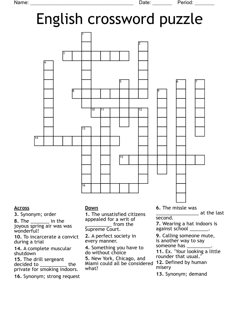English Crossword Puzzle - Wordmint with Printable English Crossword Puzzles With Answers