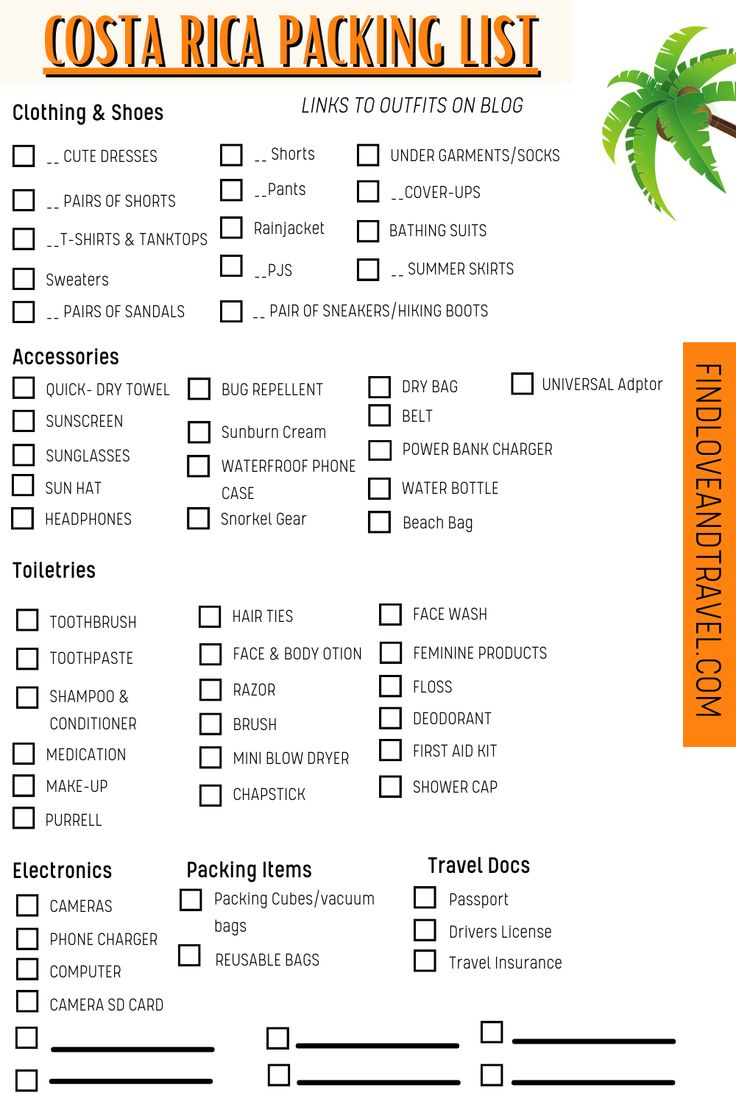Essential Costa Rica Packing List (With Free Printable) - Find for Printable Packing List For Costa Rica
