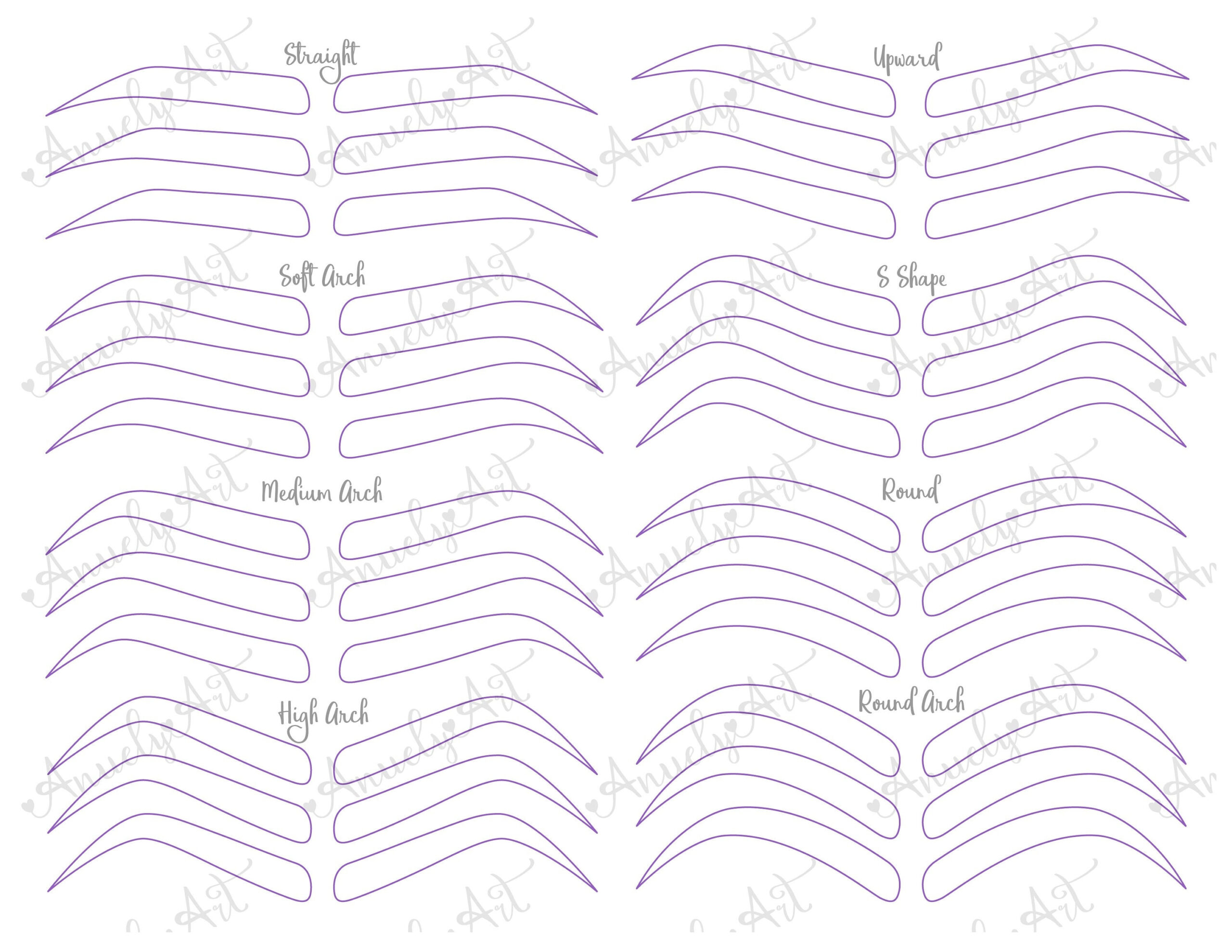 Eyebrows Png + Eps , Beauty, Eyebrow Clipart, Microblading Pattern for Printable Microblading Practice Sheets