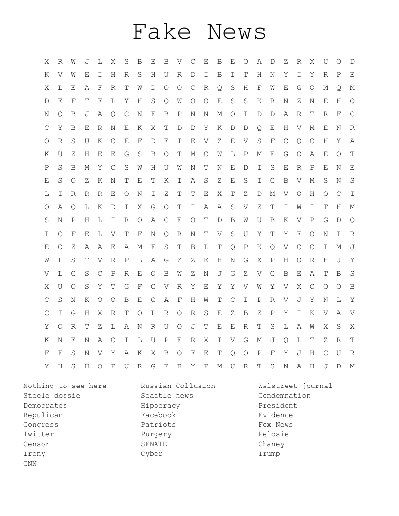 Fake News Word Search - Wordmint inside Fox News Crossword Puzzle Today Printable