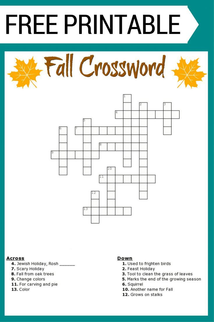 Fall Crossword Puzzle Free Printable Worksheet intended for Printable Fall Crossword Puzzle