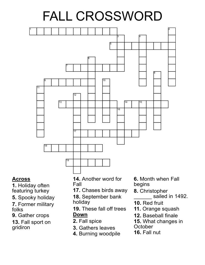 Fall Crossword - Wordmint for Fall Crossword Printable