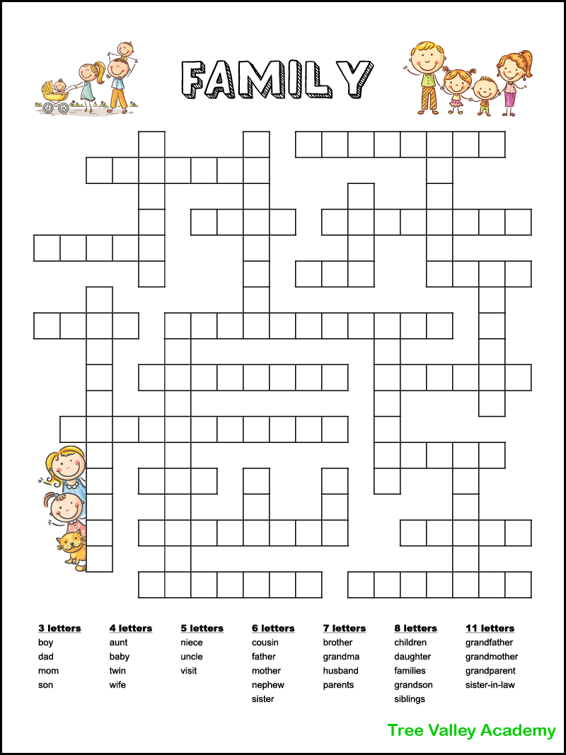 Family Members Fill In Word Puzzle For Kids - Tree Valley Academy intended for Free Printable Fill In Word Puzzles