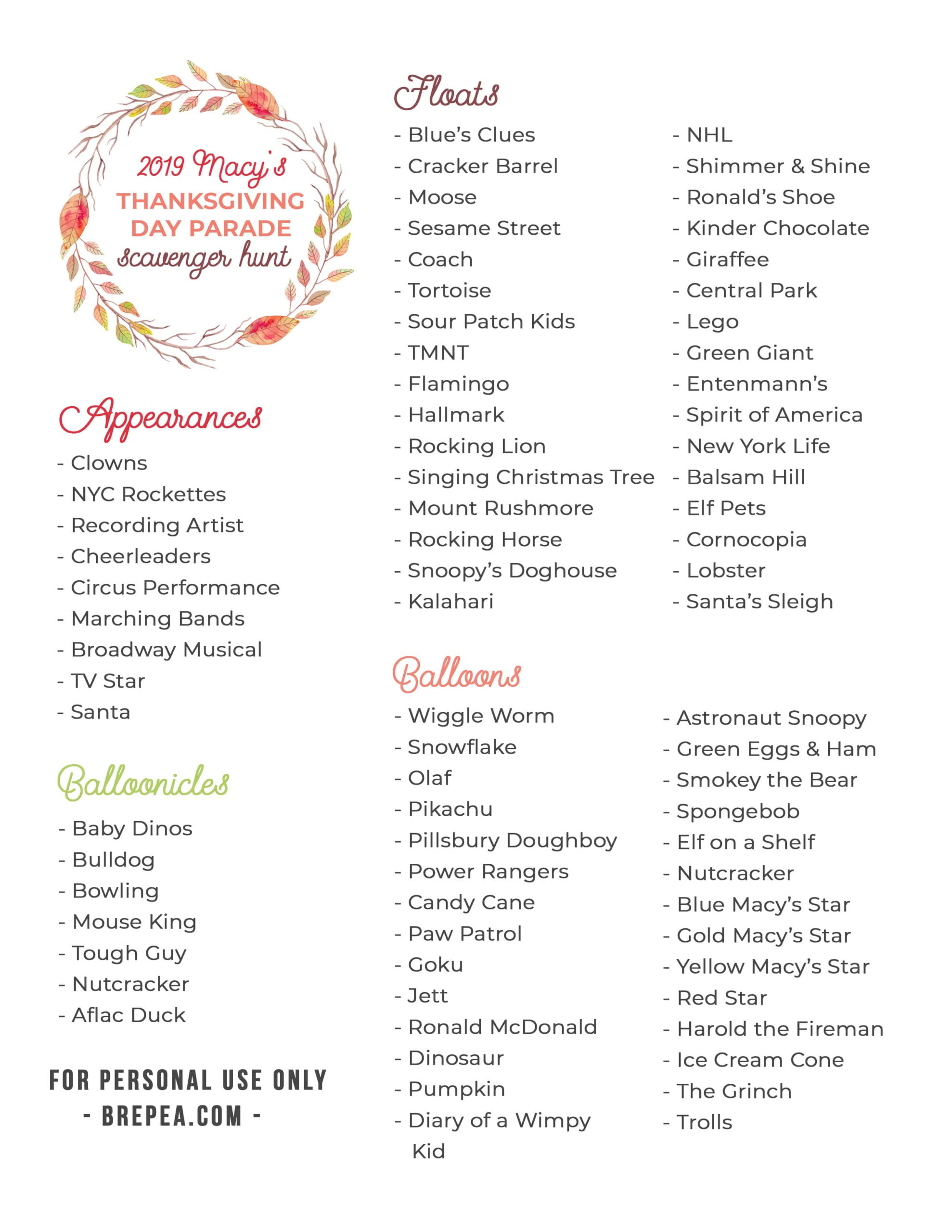 Family Thanksgiving Idea: Macy&amp;#039;S Thanksgiving Day Parade Scavenger with Thanksgiving Day Parade Scavenger Hunt 2025 Printable