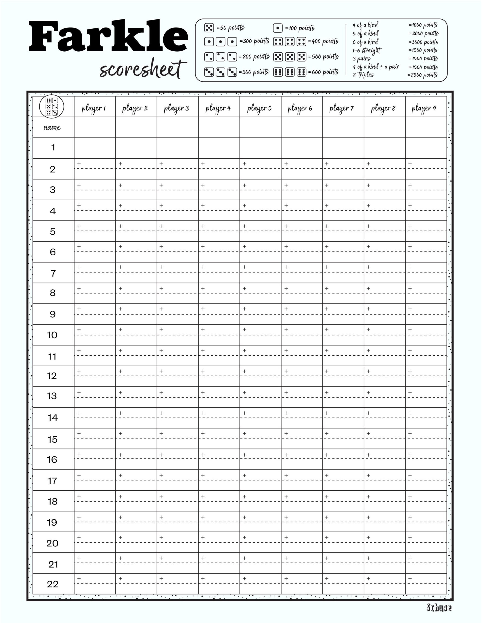 Farkle Scoresheet (Update) - Printable Downloadbar, 8.5X11, A4 in Free Printable Farkle Score Sheets