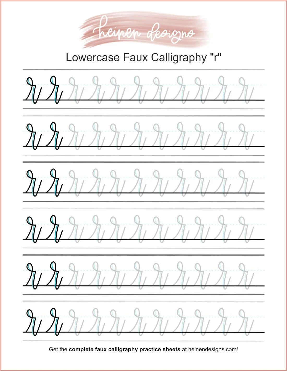 Faux Calligraphy Letter R Practice Sheet - Free Download for Free Printable Calligraphy Worksheet