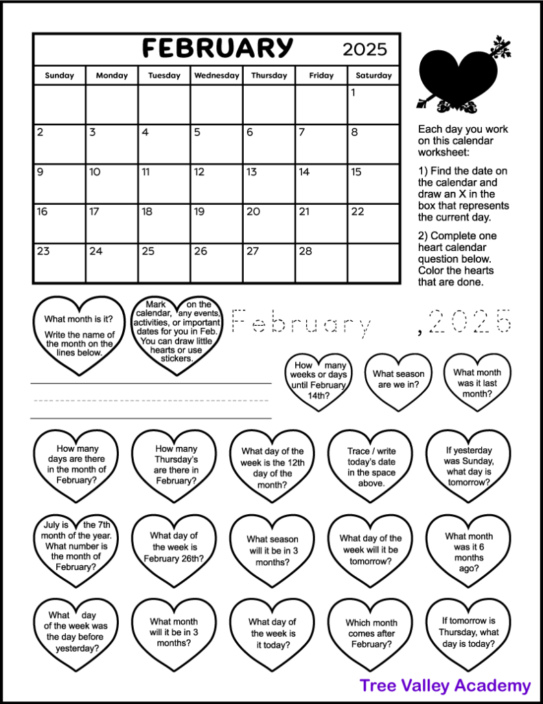 February 2025 Printable Calendar Worksheet For Grade 1 &amp;amp; 2 for Free Printable February Worksheets