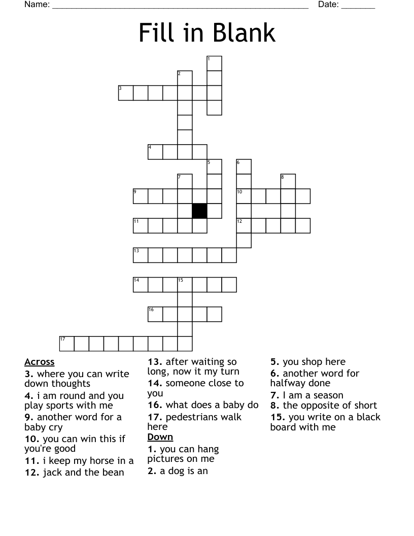 Fill In Blank Crossword - Wordmint - Worksheets Library pertaining to Crossword Fill In Printable