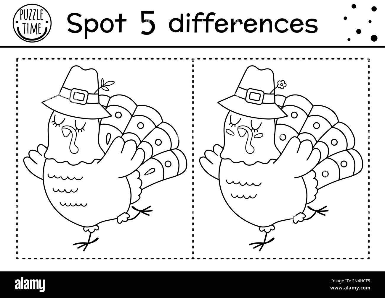Finde Das Unterschiedsspiel Für Kinder. Thanksgiving Schwarz-Weiß with Thanksgiving Find The Differences Printable