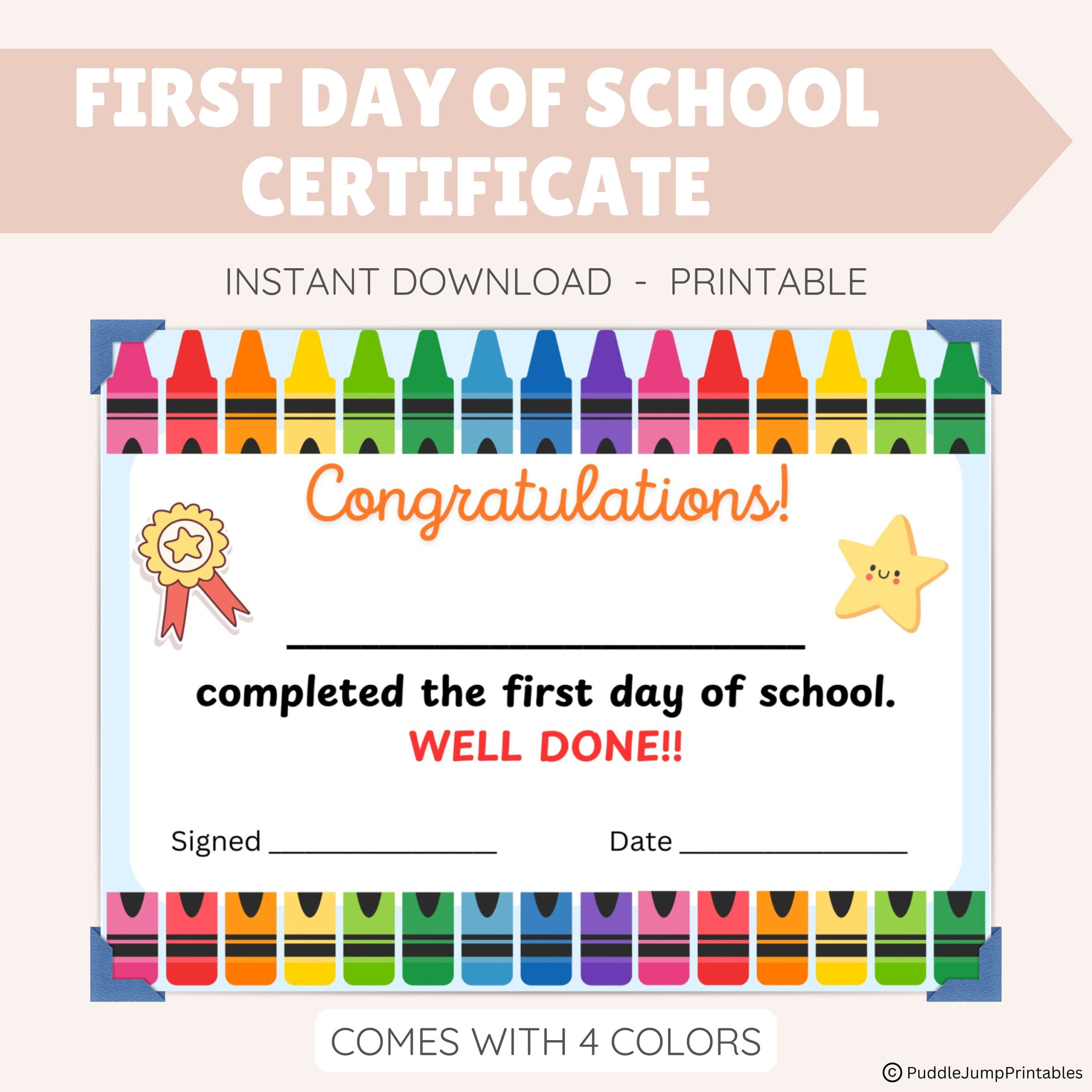First Day Of School Certificate: Printable Keepsake (Digital inside First Day Of Preschool Certificate Printable