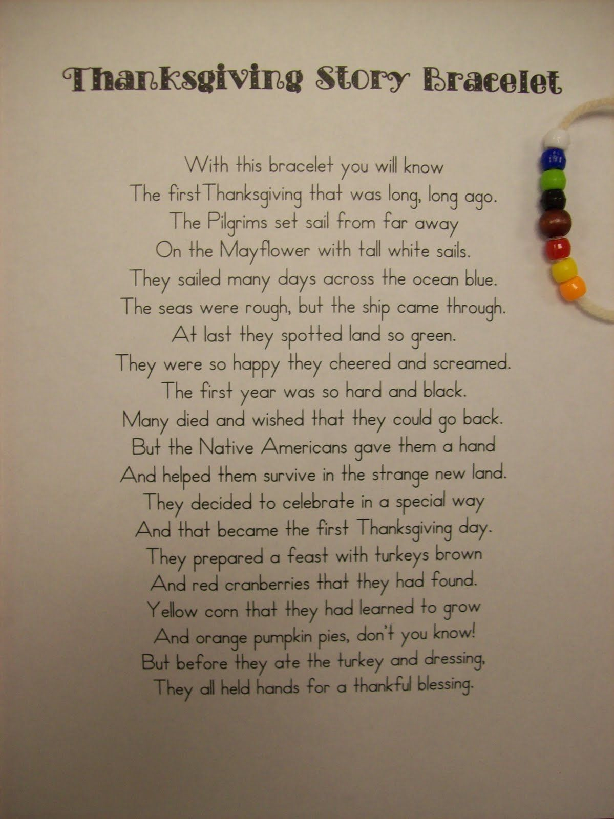 First Graderat Last! pertaining to Printable Thanksgiving Bracelet Poem