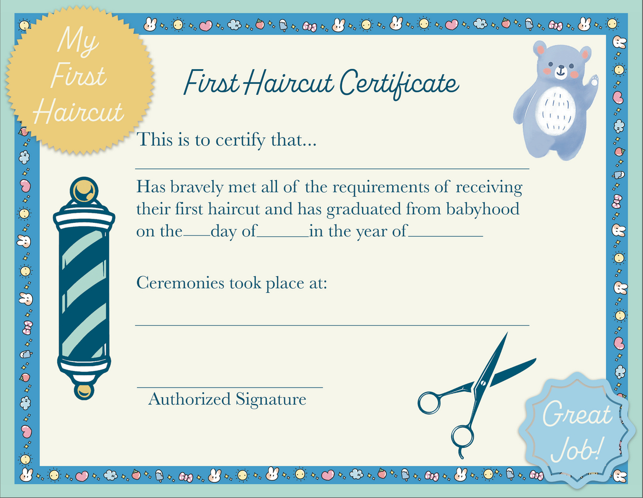 First Haircut Envelope First Haircut Certificate / Baby Haircut in Free Printable First Haircut Certificate