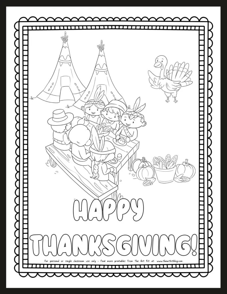 First Thanksgiving Meal Coloring Page Free Printable - The Art Kit with Printable First Thanksgiving Coloring Pages