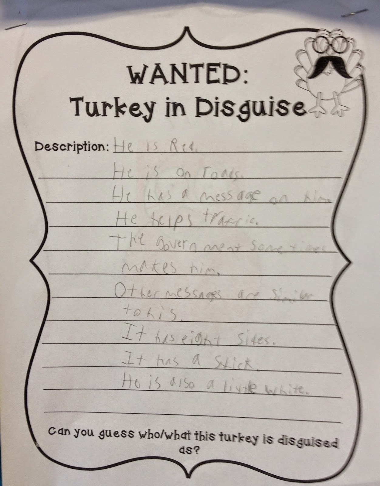 Flashback: Turkeys In Disguise - Mrs. O Knows in Turkey in Disguise Writing Template