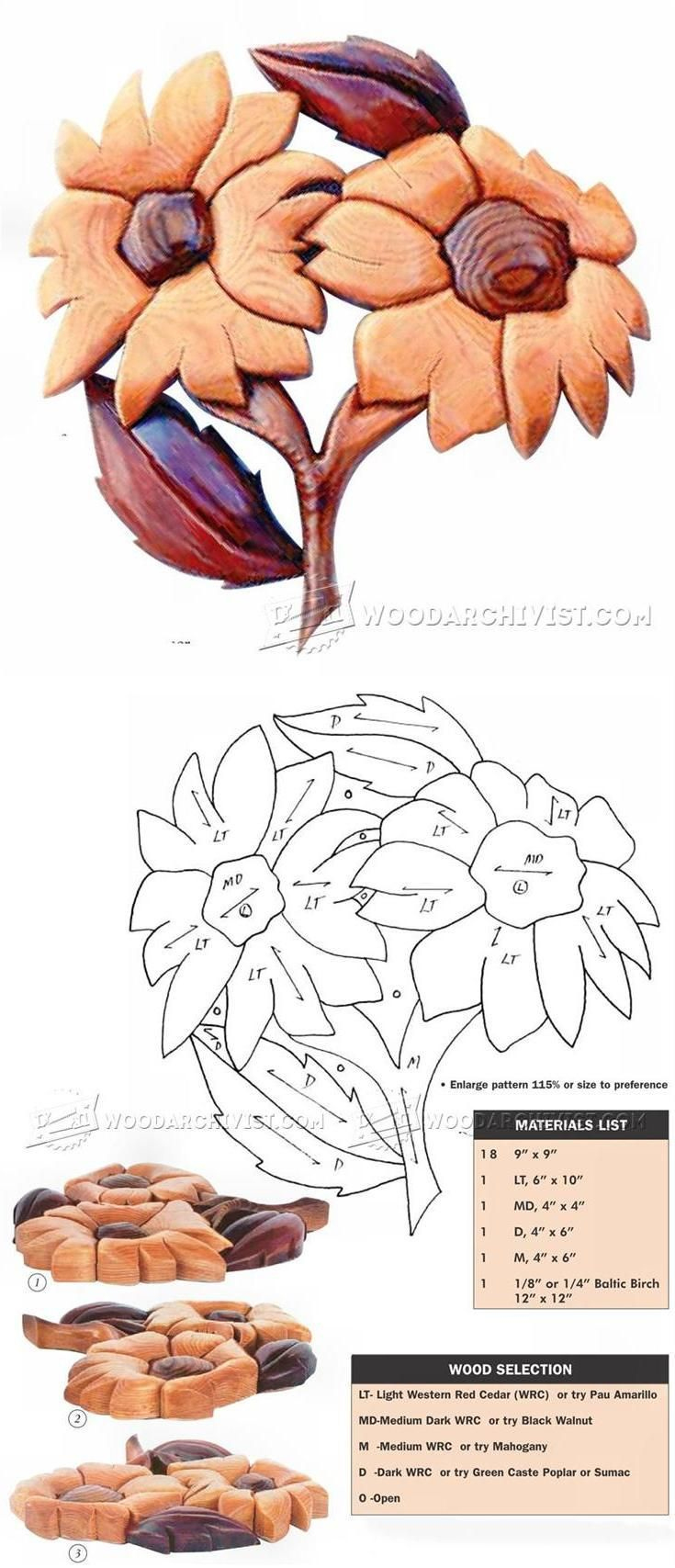 Flowers - Intarsia Projects, Tips And Techniques | Woodarchivist pertaining to Printable Free Downloadable Intarsia Wood Patterns