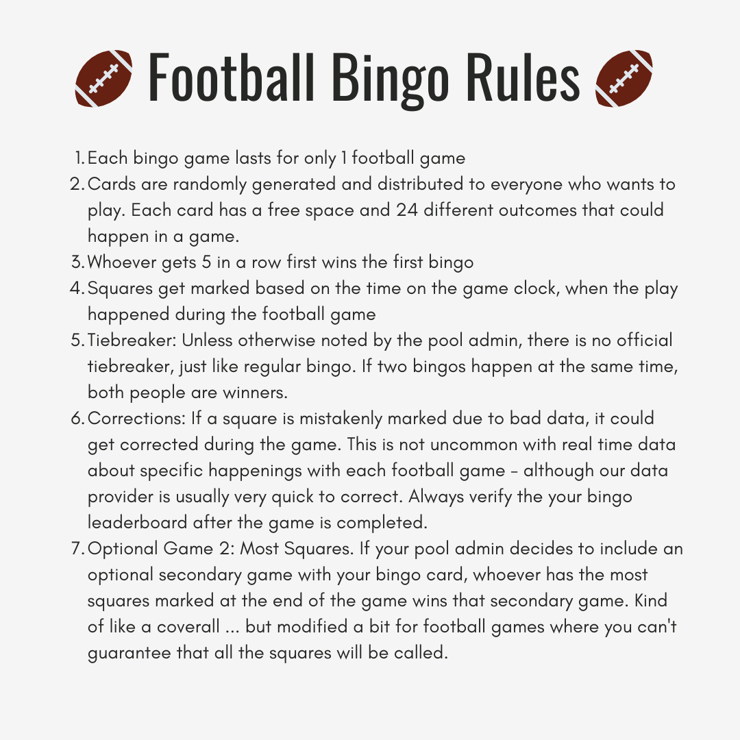 Football Bingo Rules in Bingo Card Game Rules