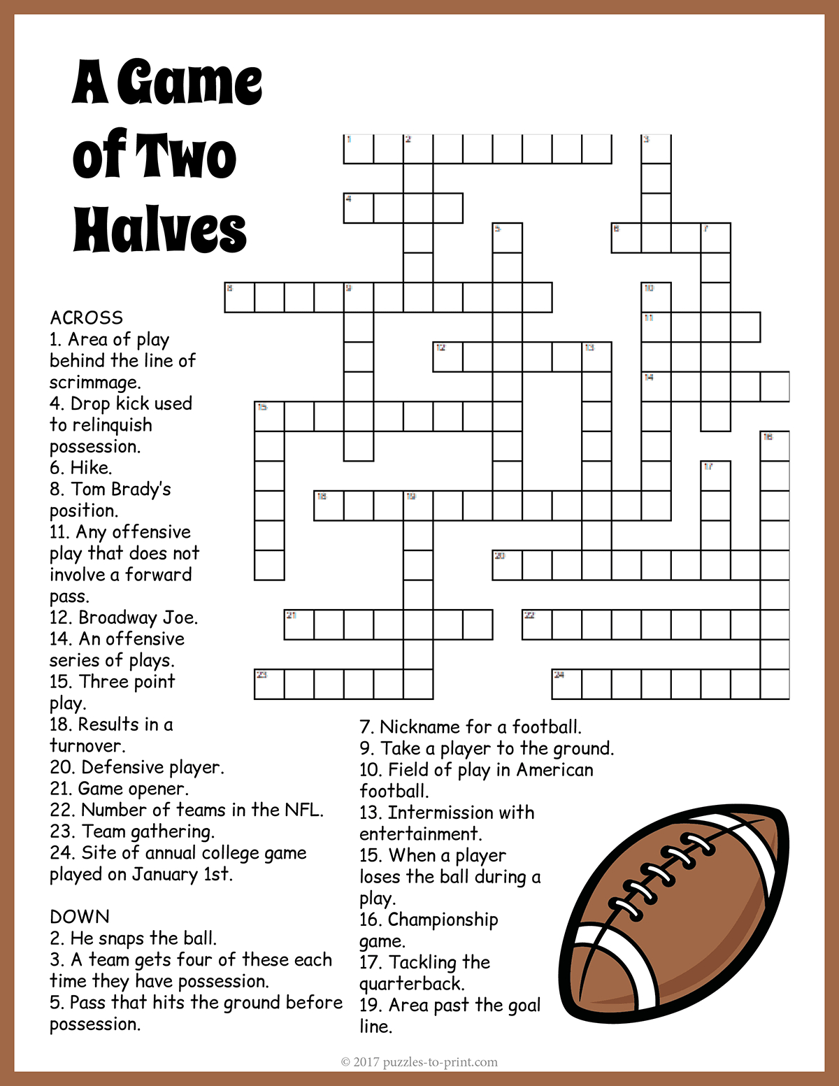 Football Crossword pertaining to Football Crosswords Printable