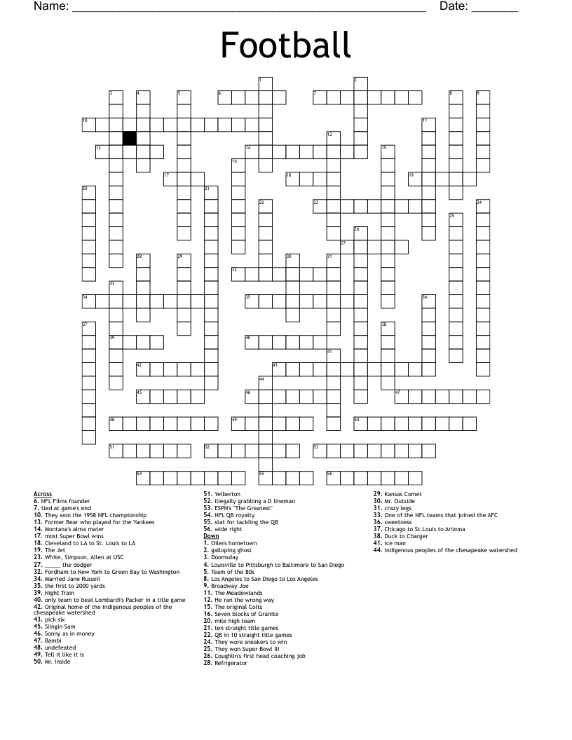 Football Crossword - Wordmint regarding Football Crosswords Printable
