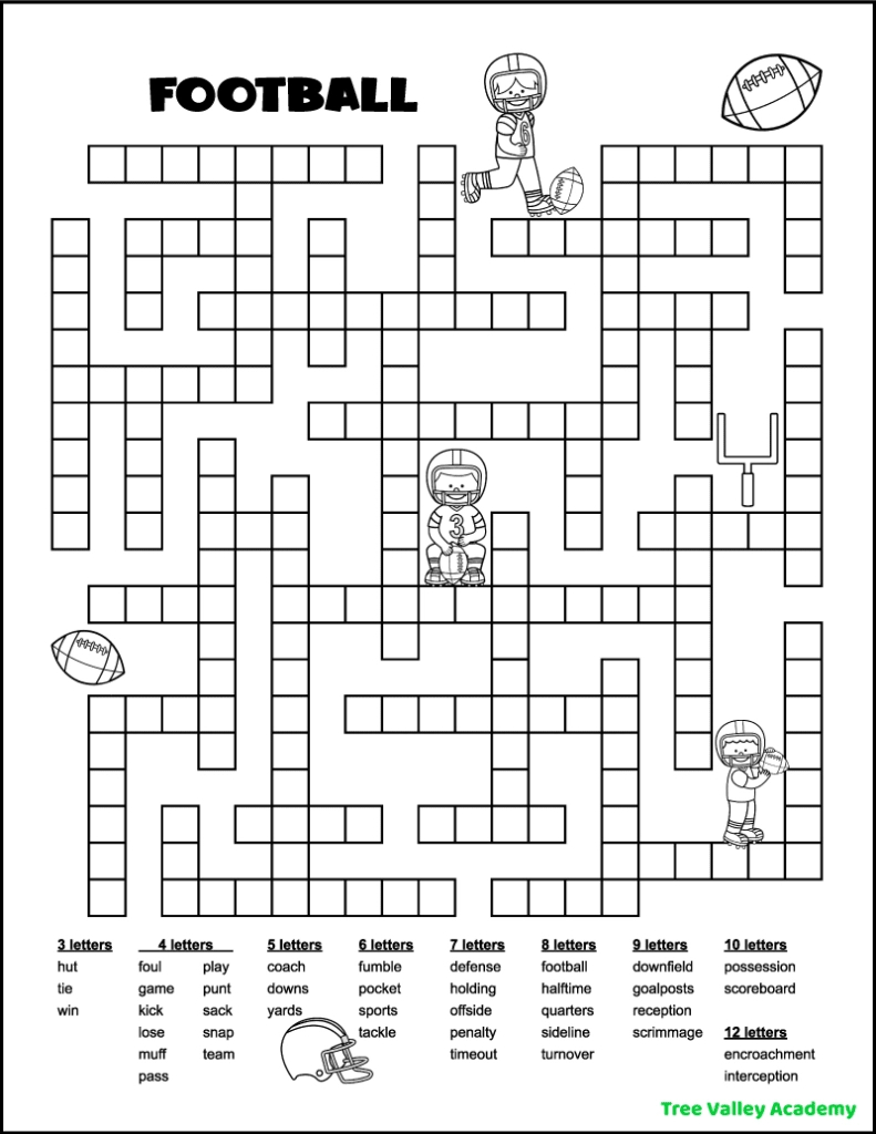 Football Fill In Word Puzzles - Tree Valley Academy inside Crossword Fill in Printable