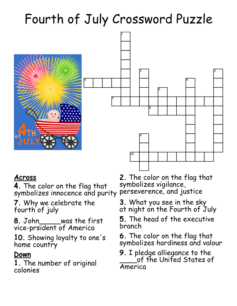 Fourth Of July Crossword Puzzle - Wordmint for Fourth of July Crossword Puzzles Printable