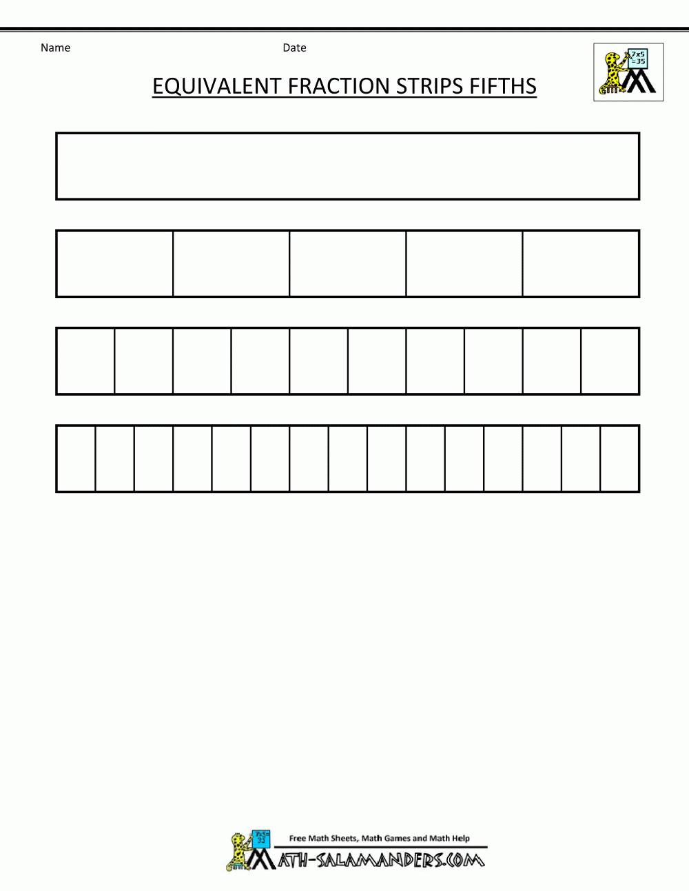 Fraction Strip - Equivalent Fractions intended for Blank Fraction Strips Printable