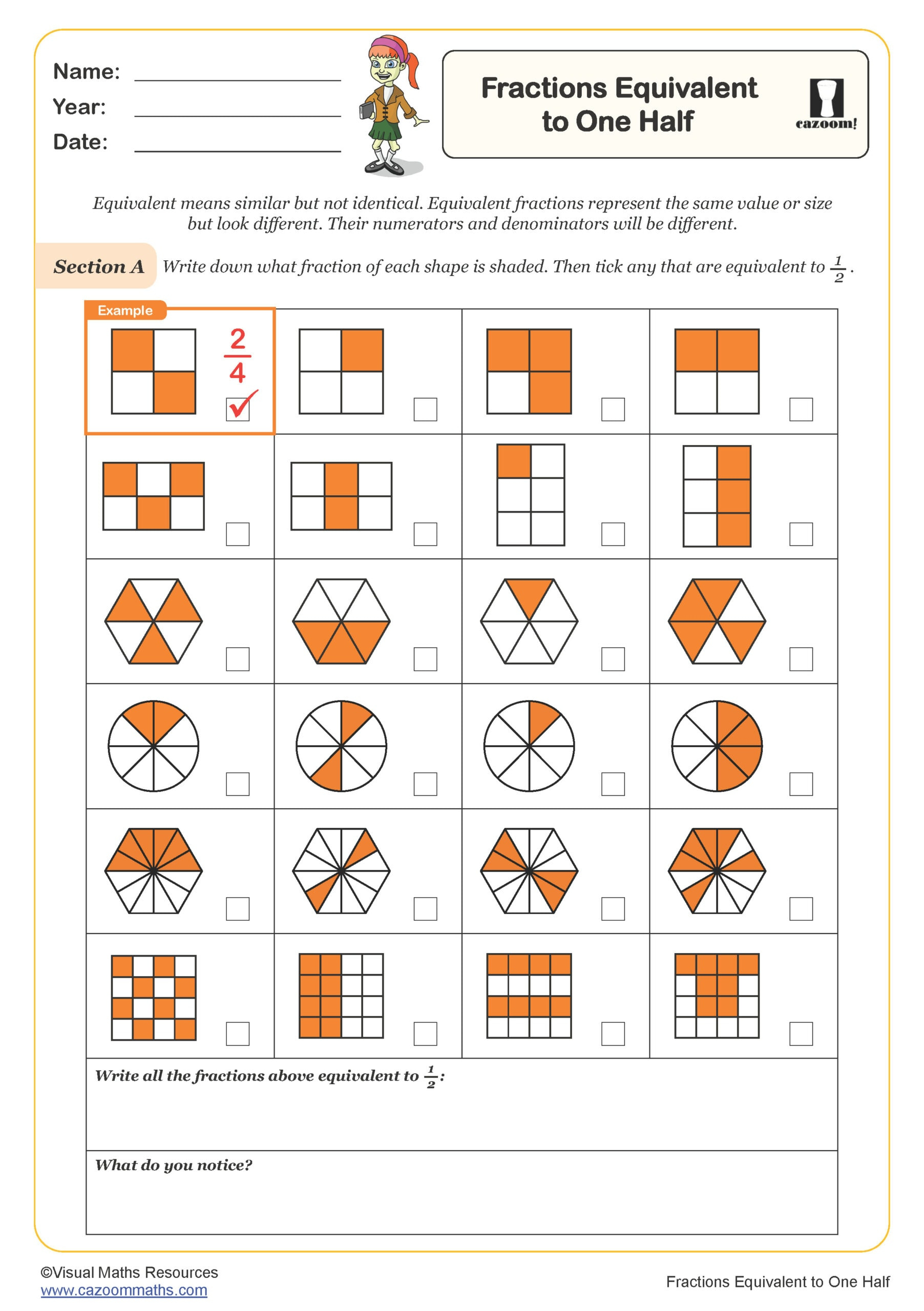 Fractions Equivalent To One Half Worksheet | Pdf Printable Number pertaining to Halves Worksheet Grade 1 Printable
