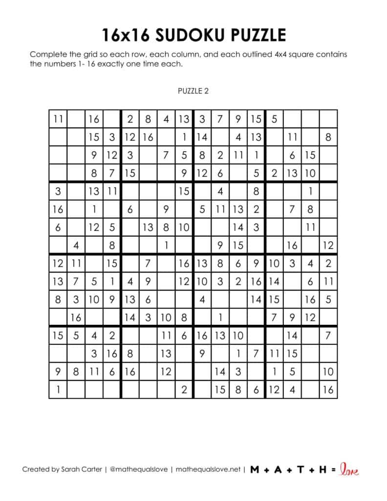 Free 16X16 Printable Sudoku Puzzles (Pdf) in Printable 16x16 Sudoku Puzzles Free