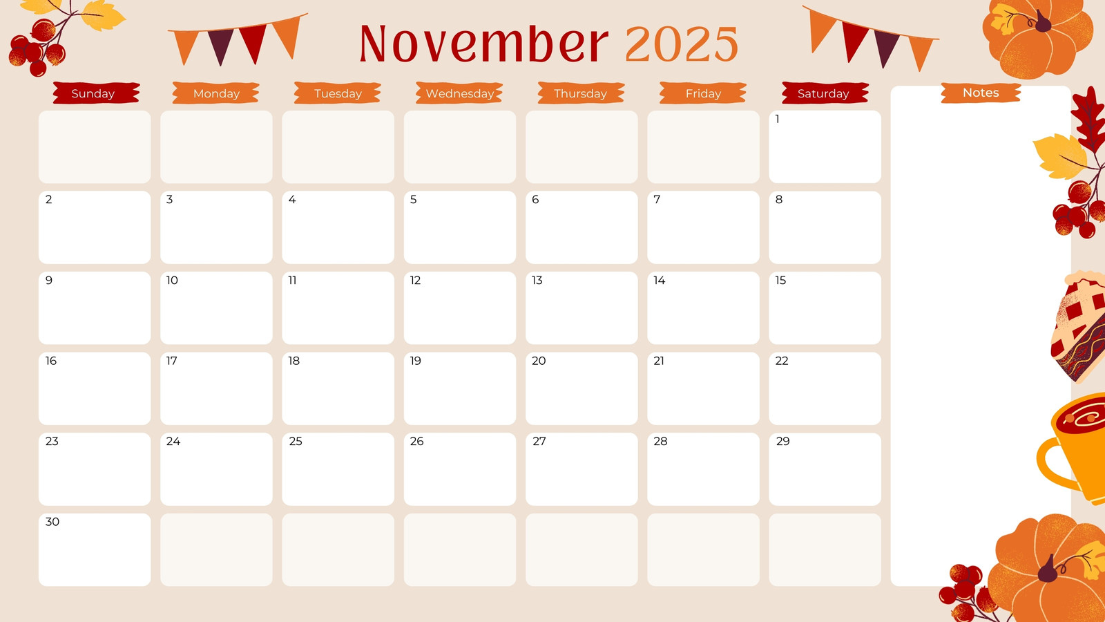Free And Printable November 2025 Calendar Templates | Canva for Thanksgiving 2025 Calendar Printable