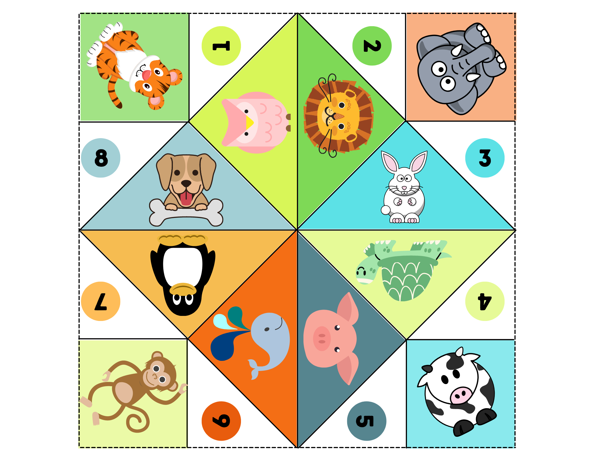 Free Animal Game -- Cootie Catcher -- Fortune Teller within Free Printable Animal Cootie Catcher Template