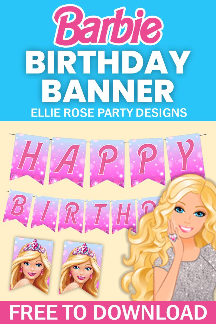 Free Barbie Birthday Banner Printable | Ellierosepartydesigns regarding Barbie Birthday Banner Free Printable