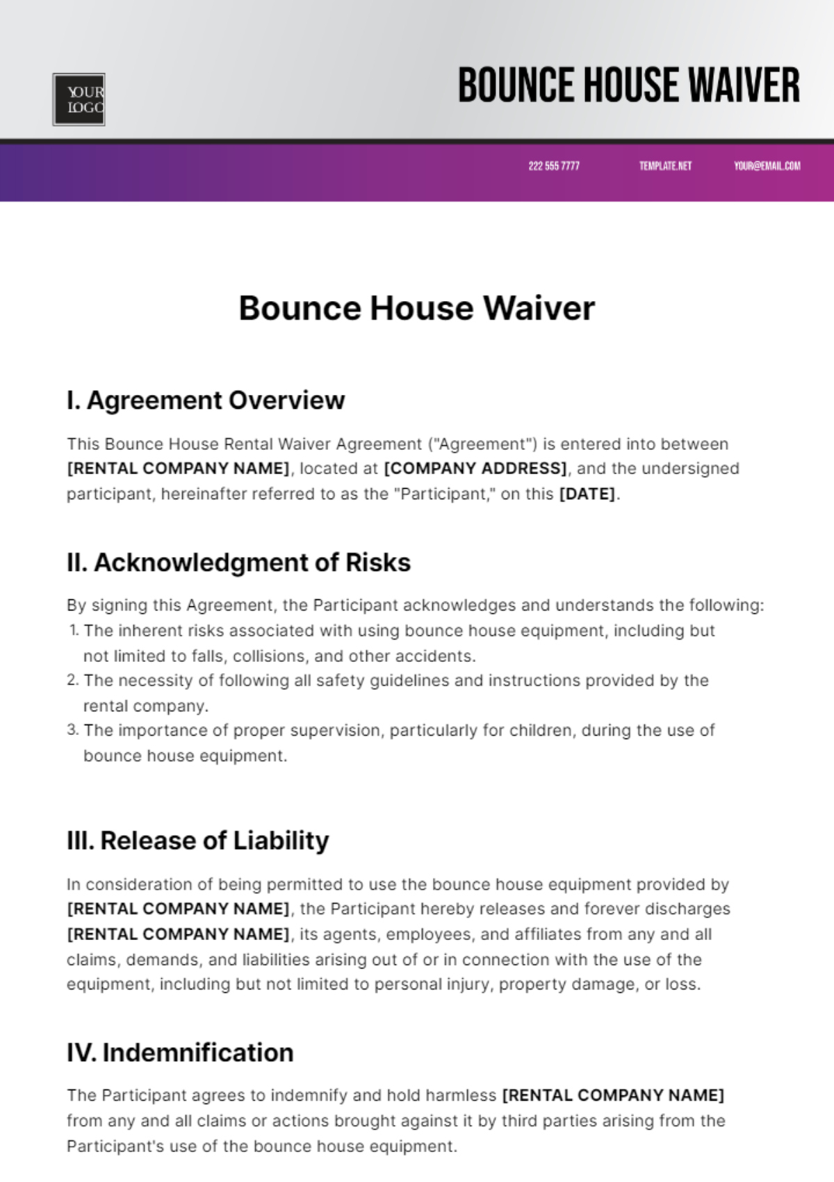Free Bounce House Waiver Template To Edit Online within Printable Bounce House Waiver Template