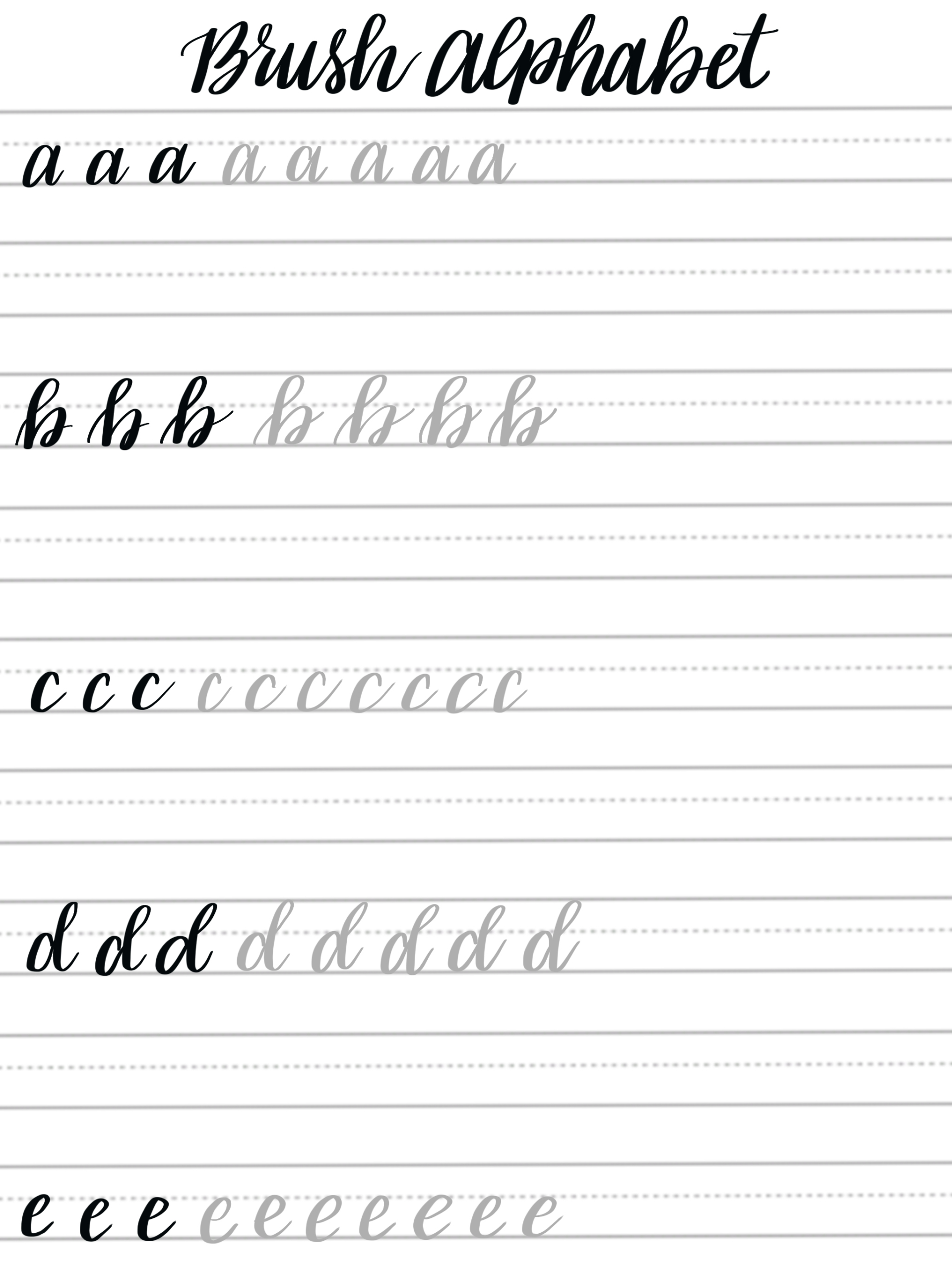 Free Brush Lettering Practice Sheets: Lowercase Alphabet - regarding Brush Lettering Practice Sheets Printable Free
