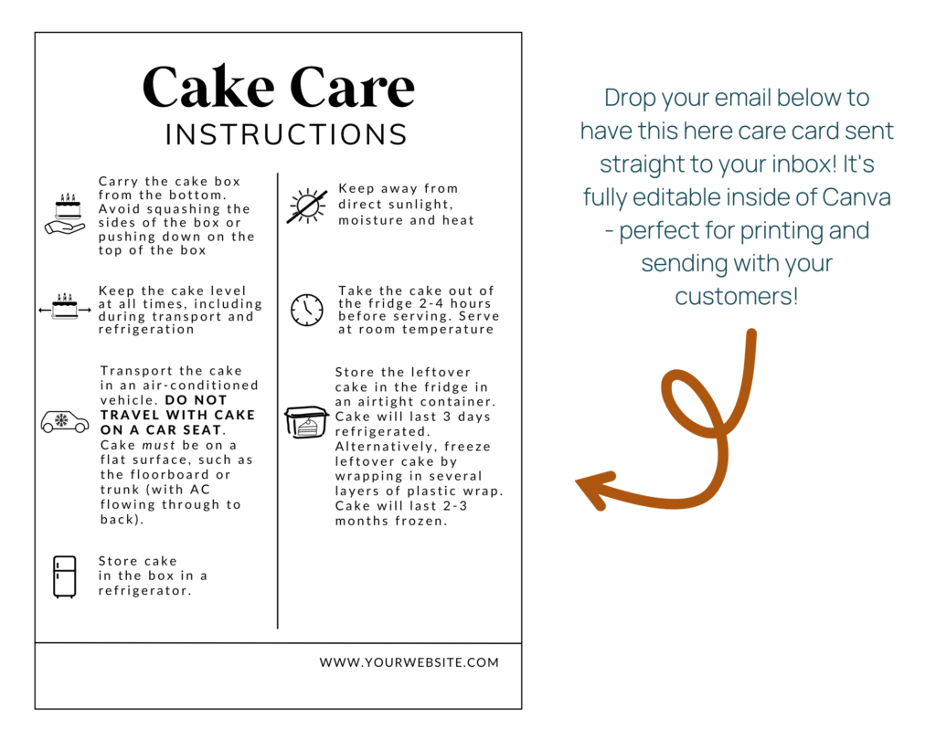 Free Cake Care Card Template - Bakeitwork in Free Printable Cake Care Instructions