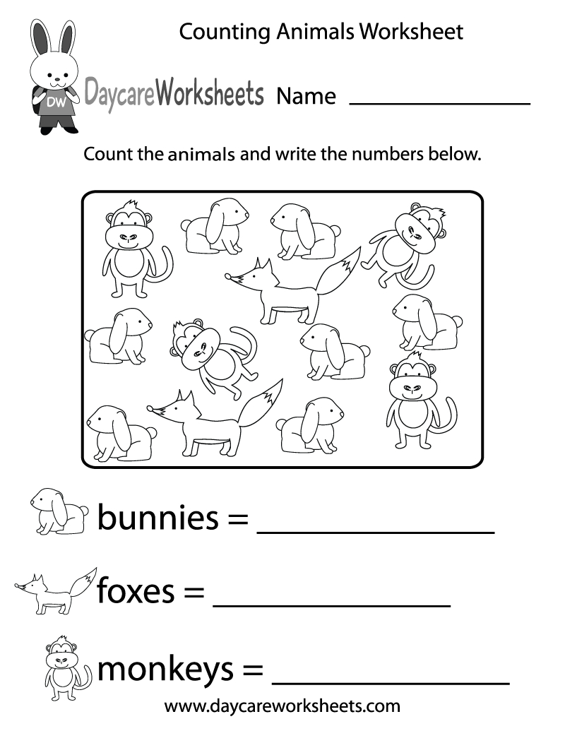 Free Counting Animals Worksheet For Preschool in Animal Counting Worksheet Printable