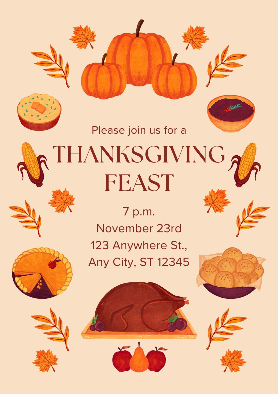 Free Custom Printable Thanksgiving Flyer Templates | Canva with regard to Thanksgiving Dinner Menu Flyer Template Free